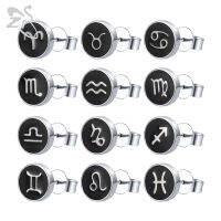 1คู่12 Constellationsสตัดสเตนเลสสตีลต่างหูสำหรับผู้ชายผู้หญิงPunkสีดำStuds 12 Zodiacalต่างหูแฟชั่นเครื่องประดับUnisexของขวัญวันเกิด