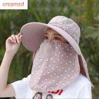 CREAMSD หมวกเดินป่าใบหน้าหมวกคลุมปีนเขาระบายอากาศ Topi Bucket การป้องกัน UV ในช่วงฤดูร้อนขอบใหญ่กลางแจ้งพร้อมหมวกบังแดดผู้หญิงมีฝาปิดคอ