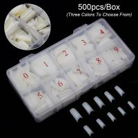 500pcs/Box Artificial Nail Tips Full Cover Nails Colored Nail Tips Acrylic Transparent Nail Capsules French Manicure False Nails