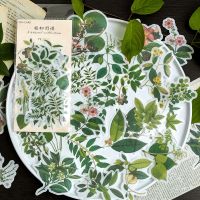 [LWF HOT]﹍▩∋ 60 Pcs/Pack Decorative Sticker Vintage Journal Diary Green Plant Leaf Paper Retro Flower Stickers Scrapbooking Flakes Stationery