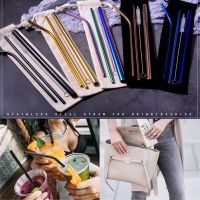 Reusable Drinking Straw Rose Gold 5pcs Set 304 Stainless Steel Metal Straws Tumblers Dishwasher Safe with Cleaner Brush Pouch Specialty Glassware