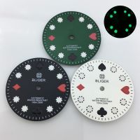 BLIGER 29Mm Dial Poker Pattern Index Black And White Green Dial Green Luminous Index Suitable For NH35A NH36A Movement