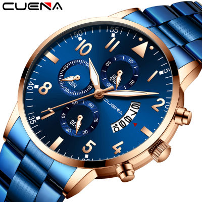 CUENA New Men Quartz Watches Luxury Business with Stainless Steel Wristwatches Sport Calendar Waterproof Watch Gifts for Men