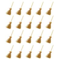 20Pcs Miniature Artificial Mini Straw Brooms with Red Ropes Halloween Straw Dollhouse Decoration Witches Party Decor Toy