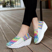 Sandals Wedge for Big Size 42 Platform Heels Elevator Shoes Height Increase Bohemia Hand Woven