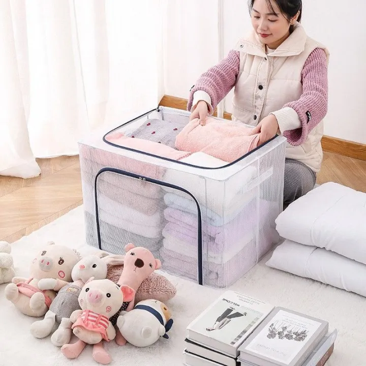 66L Foldable Storage BoxPVC Nylon Waterproof box Stackable With Steel