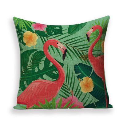 Flamingo Tropical Cushion Cover Green Jungle Leaf Linen Throw Pillow Case Plant Sofa Bed Home Decorative Pillows Covers Kissen