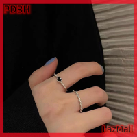 PDBH Fashion Store แฟลชเซลสีดำเลิฟโอริปขนาดเล็กแหวนสำหรับผู้หญิงดีไซน์เล็กลมเย็นหรูหราแหวนใส่นิ้วแหวนสุดเท่หวาน