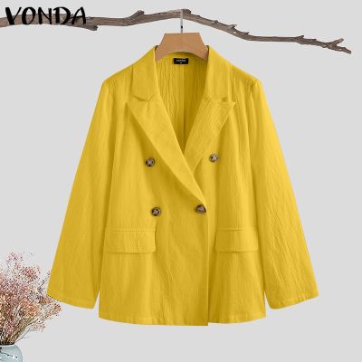 VONDA Women Spring Autumn Solid Color Long Sleeve Office Blazer