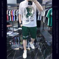 【hot seller】 luxury mens t-shirt short-sleeved casual suit summer hot diamond trendy brand 2023 new a set