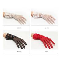 ☫℡ bridal wedding dress gloves high elastic knit mesh S058 black and white red lace gloves