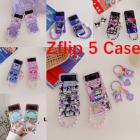 เคสโทรศัพท์พับได้สำหรับ Samsung Galaxy Z Z แบบฝาพับ5 ZFlip พับได้4เคสมือถือกันกระแทก Z Flip3เคสป้องกันคู่ลายการ์ตูนน่ารักอุปกรณ์ประดับโทรศัพท์สร้อยข้อมืออานิเมะ