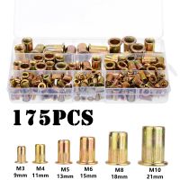 175PCS M3/4/5/6/8/10 Carbon Steel Flat Head Rivet Nuts Set Nuts Insert Riveting Hardware Parts Assorted Kit