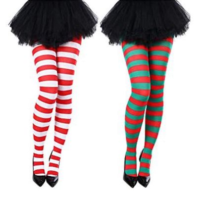Christmas Striped Tights Thigh High Socks Stretch Pantyhose for Christmas Supplies