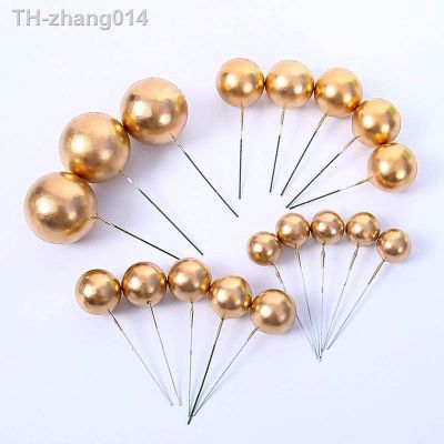 10Pcs Cake Topper Gold Silver Ball Happy Birthday Cake Topper DIY Cupcake Flag Wedding Decor Christmas Ball Birthday Decoration