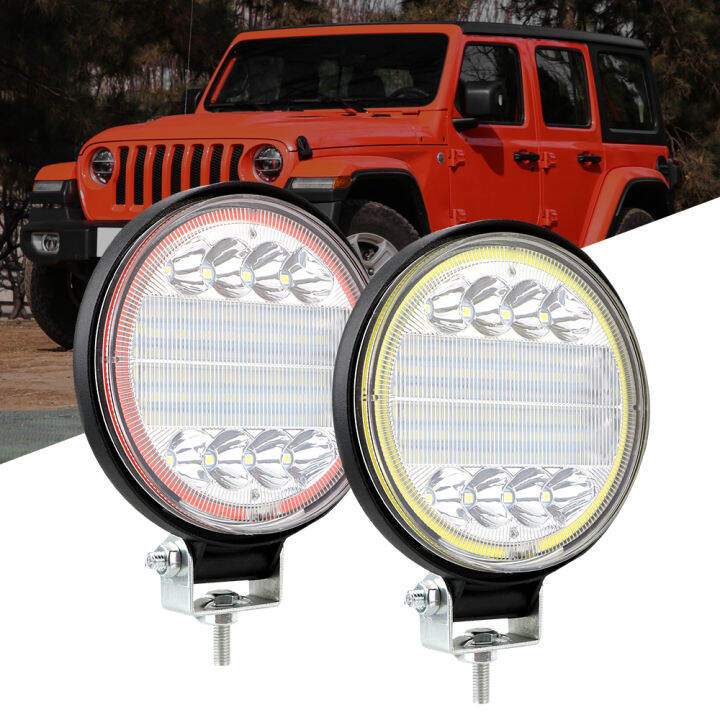 Car Headlight Fog Light Round Work Light 24 LED 72W Angel Eyes Lamp