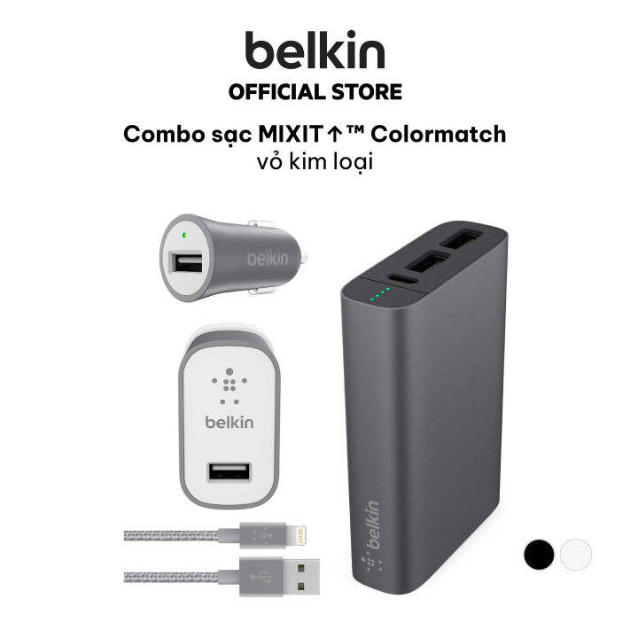 Combo sạc MIXIT ↑ ™ Colormatch Belkin cáp Lightning  mét vỏ dù Metallic,  tẩu sạc xe hơi 12W, adapter sạc 12W, pin sạc dự phòng 6600 mAh - Hàng chính  hãng 