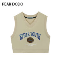 PEAR DODO เสื้อคอวีสำหรับผู้หญิง,เสื้อแขนกุดสั้นพิมพ์ลายแฟชั่นเกาหลี