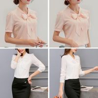 Korean Top Women Elegant Casual Blouse Shirt Long&amp;Short Sleeve Chiffon Comfortable Tops Oversized Shirt