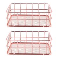 2X Storage Basket Metal Wire Bathroom Shelves Makeup Organiser Rose Gold Brush Pen Holder Wire Mesh Bathroom Toiletries