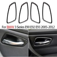 2/4PCS Car Interior Door Handle Frame Real Carbon Fiber Styling Trim Sticker Decor For BMW E90 E92 3 Series 320i 325i 2005-2012