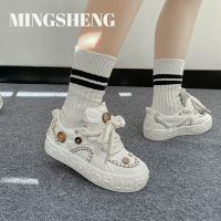 Mingsheng รองเท้าผ้าใบ Sepatu Kancing แพลตฟอร์มรองเท้าผ้าใบดาราอินเทอร์เน็ตใหม่2023รองเท้าผู้หญิงแบบเดียวกัน