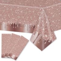 ✹◈ Pink Rose Gold Party Supplies Pink Rose Gold Party Tablecloth Table Cover Banner Girls Women Birthday Wedding Parties Decoration