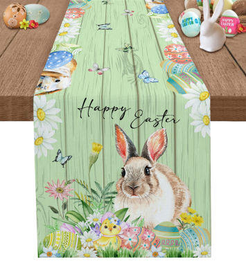 Easter Bunny Egg Flower Butterfly Table Runner Wedding Party Table Decorations for Home Decor Gift Favor Placemat Tablecloth