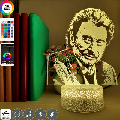 Acrylic 3D Desk Lamp LED Night Light Famous French Singer Johnny Hallyday Party Decoration Fans Gifts Table Lamp Bluetooth Base