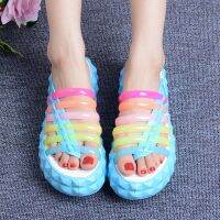 Womens Rainbow Colors Clear PVC Slippers Creepers Sandal Platform Beach Summer Flip flops Ocean Jelly