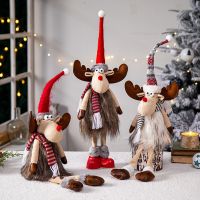 【CW】 Elk Christmas Dolls Decorations for Home Retractable Standing Toy Birthday Party Gift Kids Santa Cluas Snowman