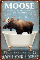 Celestineor Moose Co. Bath สบู่ล้าง Hookes โลหะดีบุกป้าย Moose Decor ป้ายโลหะโปสเตอร์สำหรับ Office Cafe ห้องน้ำใหม่