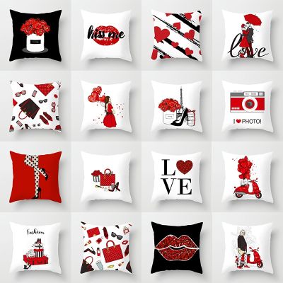【JH】 New casual red cartoon Valentines Day pillowcase holiday home pillow cushion wholesale sales