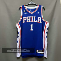 【High Quality】Mens 2021-22 New Original NBA Philadelphia 76ers #1 James Harden Jersey Icon Edition Blue Swingman Heat-pressed