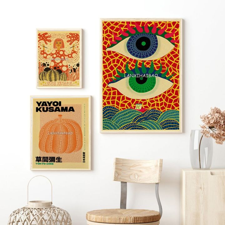 posters-cafe-yayoi-kusama-salon-kraft-paper-prints-posters-decoration-chambre-casual-streetwear-cafe-paper-bedroom-painting-wall-d-cor