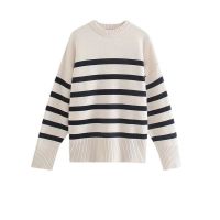 Ladies Autumn Winter Striped Knitted Loose Sweater Women Pullover Tops Long Sleeve O Neck Casual Streetwear Women Sweater Female