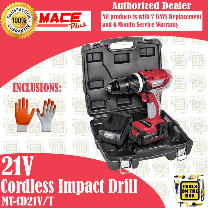 Mace Plus Cordless Drill MTCD21V/T with LED light Case Included