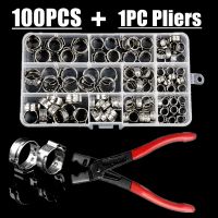 100pcs Boxed Stainless Steel Single Ear Hoop Combination + Vise Clamp Rings Crimp Pinch Set Pliers  Wood Working Clamps Coil Springs