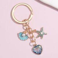 Cute Keychain Shell Starfish Conch Mermaid Fish Scale Key Ring Sea Key Chains Summer Gifts For Women Men DIY Handmade Jewelry