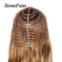 【CW】 Stonefans Boho Colorful Rhinestone Headband Chain for Bridal Wedding Jewelry