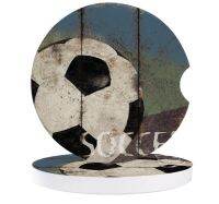 (Yetta)ไม้ Grain Vintage Shabby Football Car Coasters เซรามิคถ้วยน้ำสำหรับที่วางขวด Coaster รถรอบอุปกรณ์ตกแต่ง