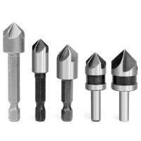 ชุดน่าเบื่อ Countersink หกเหลี่ยมสำหรับไม้โลหะเครื่องมือหัวเจาะเปลี่ยนแบบรวดเร็วเครื่องมือเครื่องมือเหล็กกล้าคาร์บอนก้านหกเหลี่ยม5ชิ้น