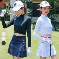 Ttygj ผู้หญิงครีมกันแดดกอล์ฟ Cropped Tops สุภาพสตรี Quick Dry แขนยาวเสื้อกอล์ฟผ้าไหมน้ำแข็ง Cooling สั้นเสื้อยืด Slim ชุดชั้นใน