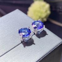 USPS Dropship Natural Tanzanite Topaz Stud Earrings 925S Sterling Silver, 8*8mm Gemstone, with Certificate &amp; Gift Box YF179