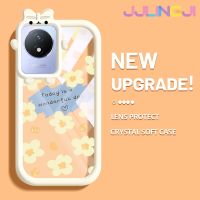 Jjlingji เคสสำหรับ VIVO Y02 Y11 Y02A เคส2023การ์ตูนลายดอกไม้สีเหลืองสีสันสดใสน่ารักเล็กๆน้อยๆกล้องมอนสเตอร์นิ่มสำหรับเลนส์กันกระแทกแบบใสเคสมือถือเรียบง่ายฝาครอบป้องกันซิลิโคนความคิดสร้างสรรค์โปร่งใส