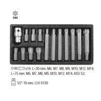 15PC 10Mm ก้านกระแทกชุดไขควง Ribe ชุดบิต30Mm &amp; 75Mm Polydrive M6-M14กับ1/2 "DR อะแดปเตอร์เต้าเสียบ