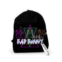 อินเทรนด์การ์ตูน Bad Bunny กระเป๋าเป้สะพายหลังชายหญิงนักเรียนโรงเรียนกระเป๋า3D พิมพ์พวงกุญแจ Oxford กันน้ำตลกน่ารักกระเป๋าเป้สะพายหลังขนาดเล็ก