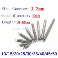 10Pcs 304 Stainless Steel Dual Hook Small Tension Spring Hardware Accessories Wire Dia 0.3mm Outer Dia 3mm Length 10-50mm Coil Springs