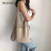 【CW】Korean Vintage Hollow Women Shoulder Bags Knitting Handbags Large Capacity Tote Bag For Ladies Summer Beach Travel Totes