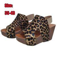 COD DSFEDTGETEER Leopard-print Polyurethane Wedge Heel Sandals High-heeled Fish Mouth Handmade Shoes Retro Womens Shoes